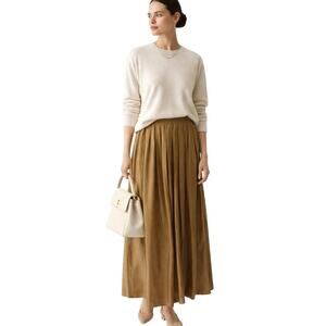 Kenneth Gordon Vintage Silk Maxi Skirt Pleated Brown Gold Lightweight Pocket 10